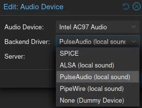 Audio driver menu